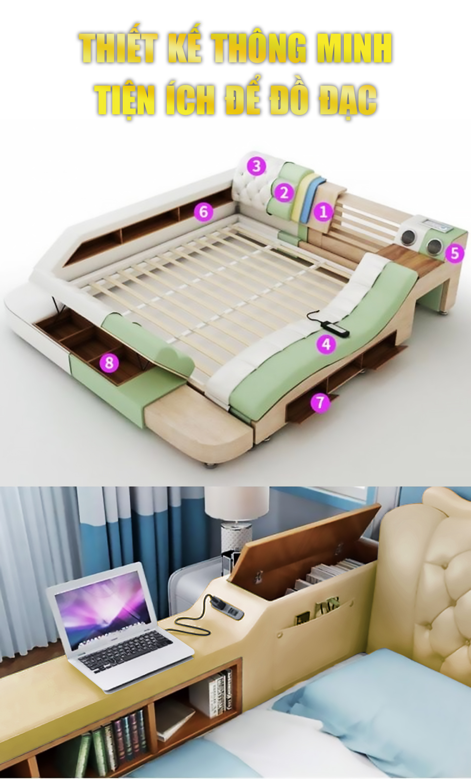 giường massage haruko với tiện ích để đồ đạc thông minh