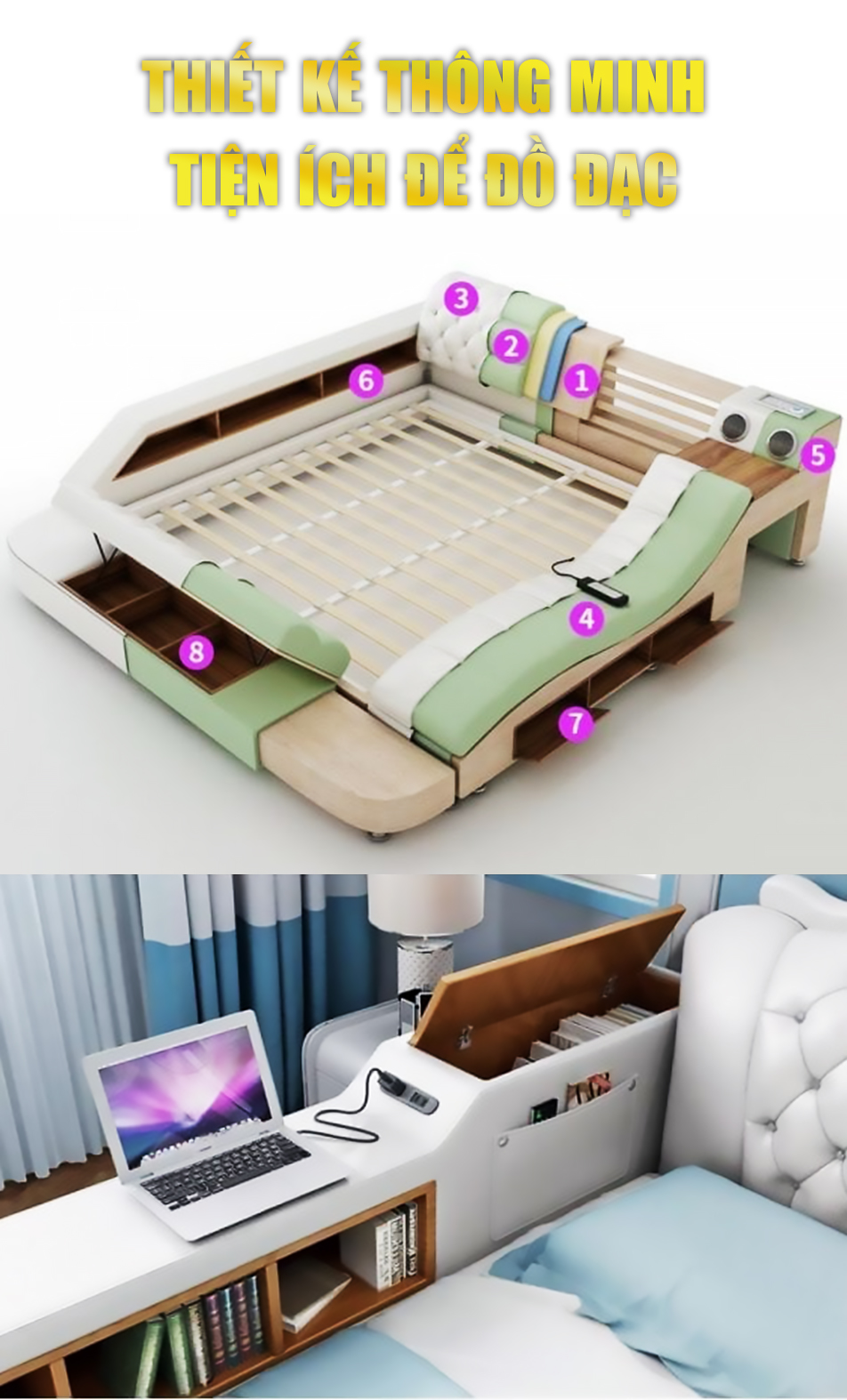 giường massage haruko với tiện ích để đồ đạc thông minh