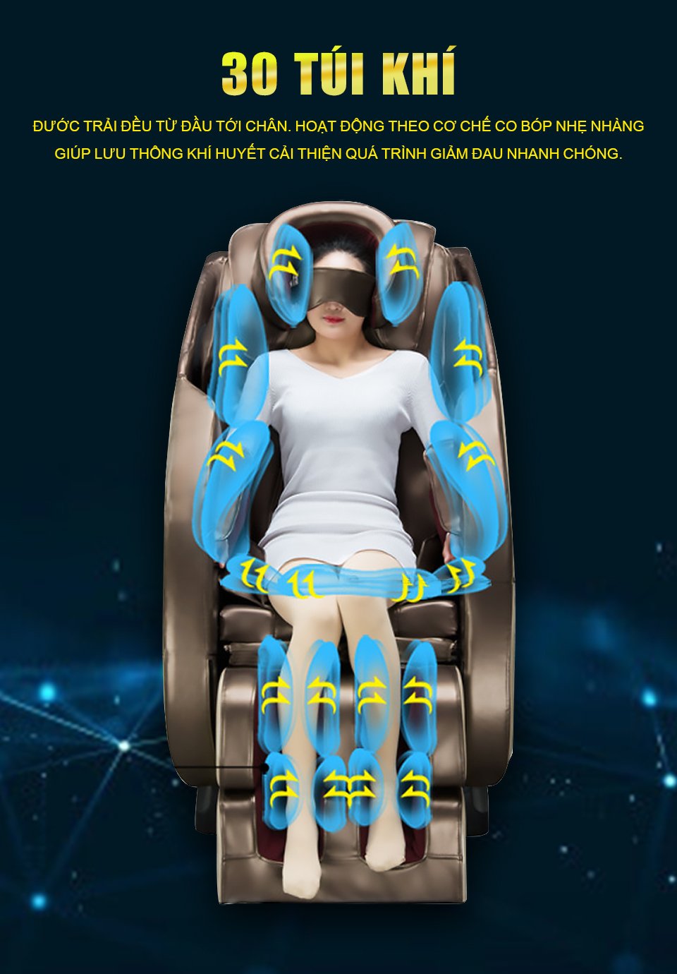 Hệ thống 30 túi khí hiện đại đáng mong đợi của ghế massage Haruko H7 