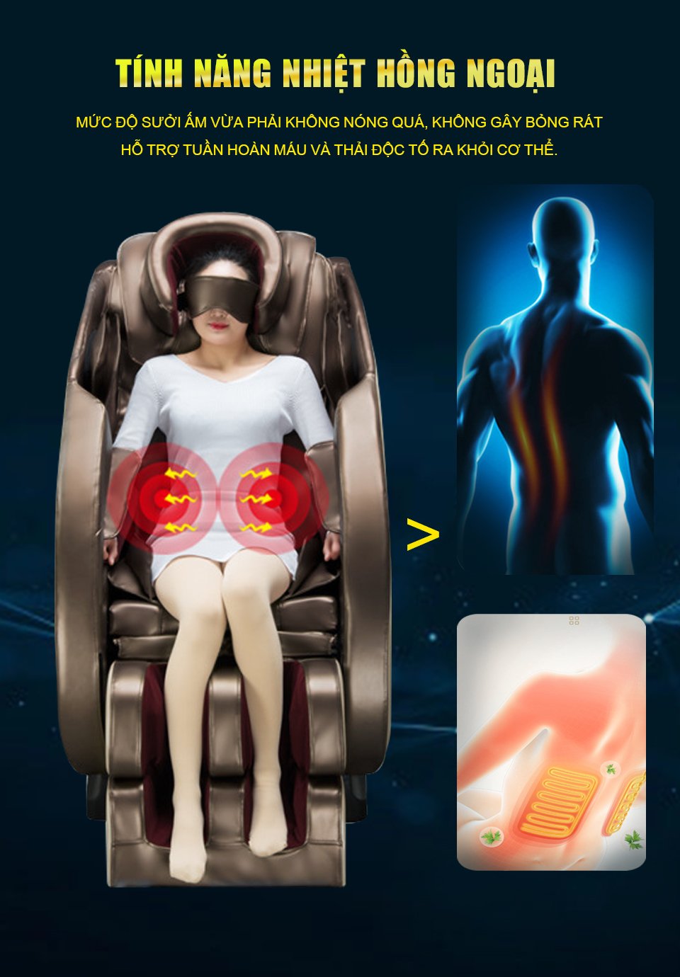 Công nghệ nhiệt hồng ngoại hỗ trợ tuần hoàn máu của ghế massage Haruko H7