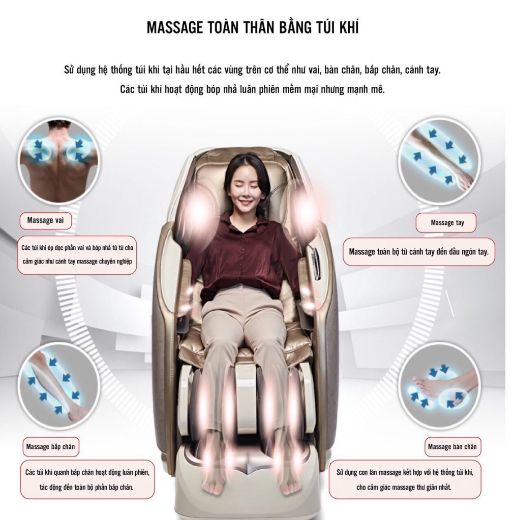Ghế massage được trang bị các chức năng thông minh, hiện đại hỗ trợ tối ưu cho người sử dụng
